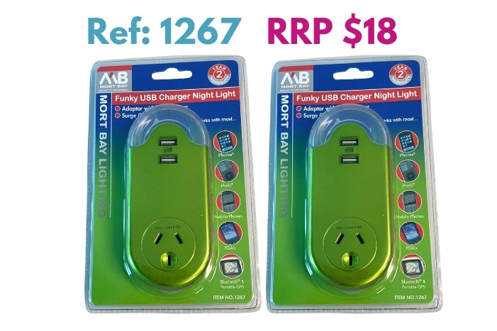 Mort Bay Funky USB Charger Plug-Through LED Night Light - Green