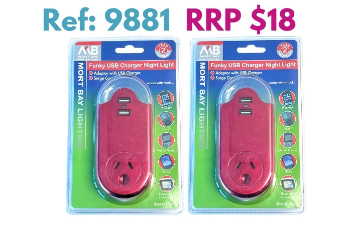 Mort Bay Funky USB Charger Plug-Through LED Night Light - Red