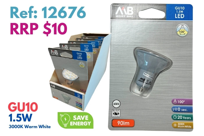 Mort Bay LED GU10 Directional Wide Beam Light Bulb - 3000k Warm White - JTC Import Export Pty Ltd