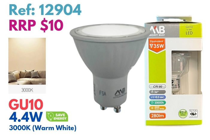 Mort Bay LED Bulb GU10 Directional Spot Beam Series - 3000K Warm White - JTC Import Export Pty Ltd