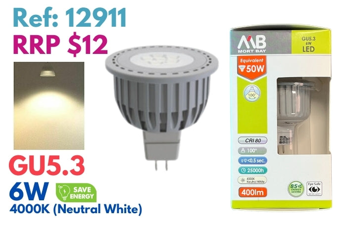 Mort Bay Led Bulb GU5.3 Directional Spot Beam - 4000K Neutral White - JTC Import Export Pty Ltd