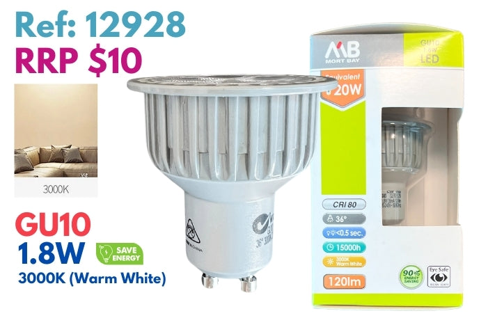 Mort Bay LED Bulb GU10 Directional Spot Beam - 3000K Warm White - JTC Import Export Pty Ltd