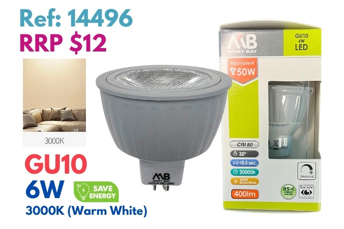 Mort Bay LED Bulb GU10 Directional Spot Beam - 3000K Warm White - JTC Import Export Pty Ltd