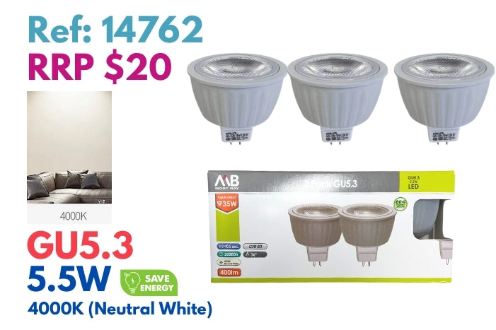Mort Bay LED Bulb GU5.3 Directional Spot Beam - 4000K Neutral White - JTC Import Export Pty Ltd
