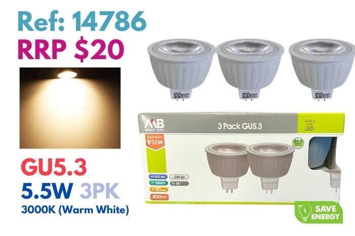 Mort Bay LED Bulb GU5.3 Directional Spot Beam - 3000K Warm White - JTC Import Export Pty Ltd