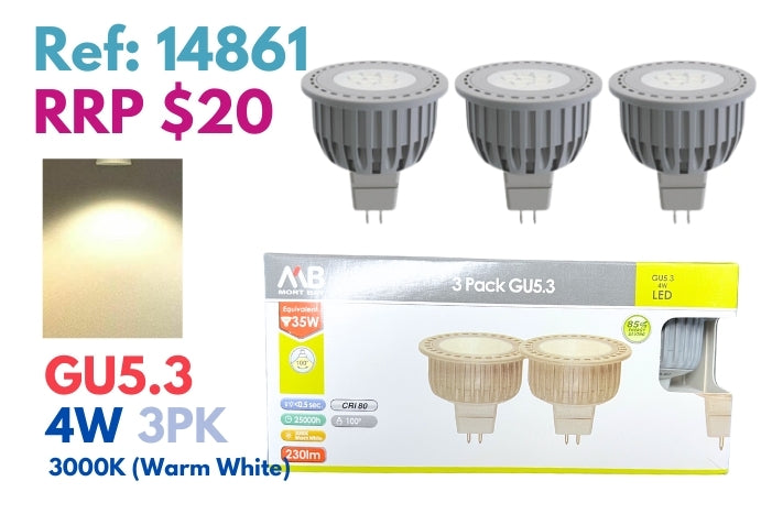 Mort Bay LED Bulb GU5.3 Directional Wide Beam - 3000K Warm White - JTC Import Export Pty Ltd