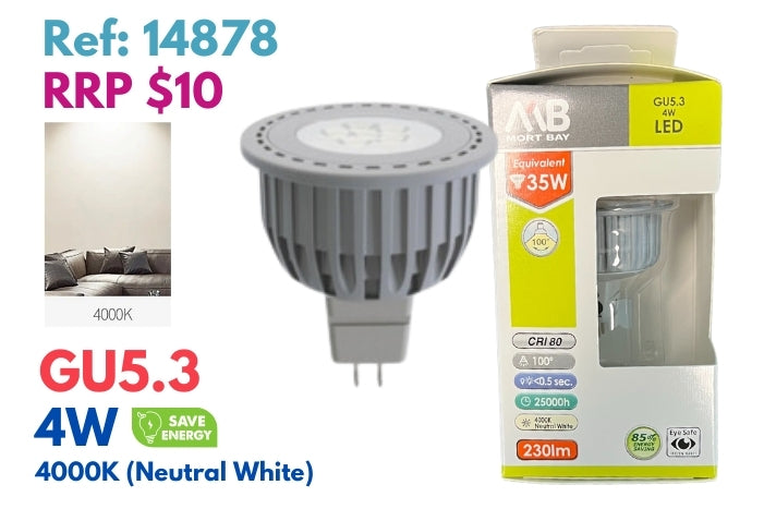 Mort Bay LED Bulb GU5.3 Directional Wide Beam - 4000K Neutral White - JTC Import Export Pty Ltd