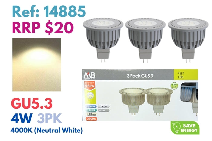 Mort Bay LED Bulb GU5.3 Directional Wide Beam - 4000K Neutral White - JTC Import Export Pty Ltd