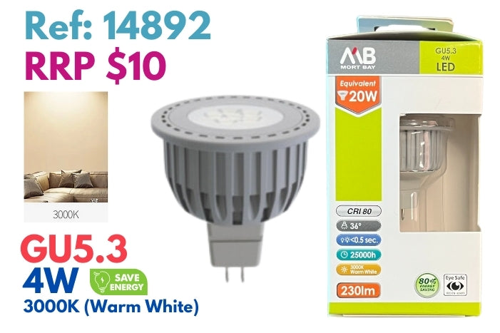 Mort Bay LED Bulb GU5.3 Directional Wide Beam - 4000K Neutral White - JTC Import Export Pty Ltd