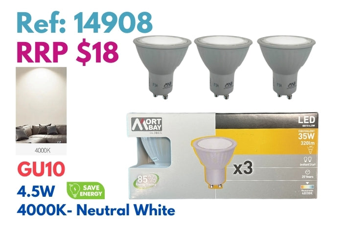 Mort Bay LED Bulb GU10 4.5W Directional Wide Beam - 4000k Neutral White - JTC Import Export Pty Ltd