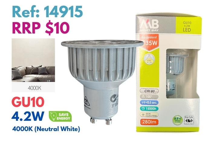 Mort Bay LED Bulb GU10 Directional Wide Beam - 4000k Neutral White - JTC Import Export Pty Ltd