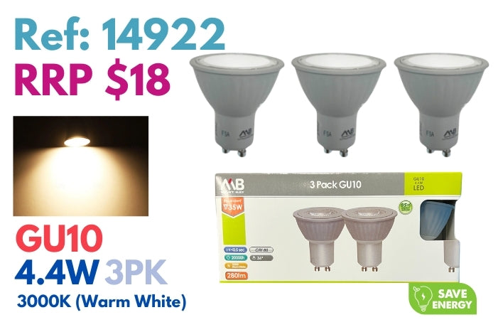 Mort Bay LED Bulb GU10 Directional Wide Beam - 3000K Warm White - JTC Import Export Pty Ltd