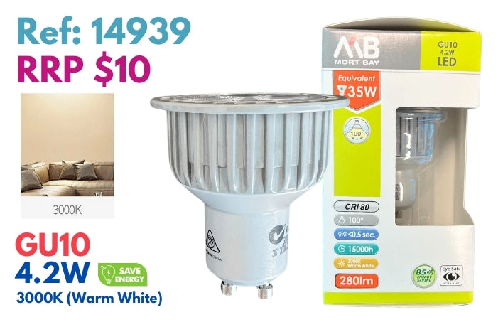Mort Bay LED Bulb GU10 Directional Wide Beam - 3000K Warm White - JTC Import Export Pty Ltd